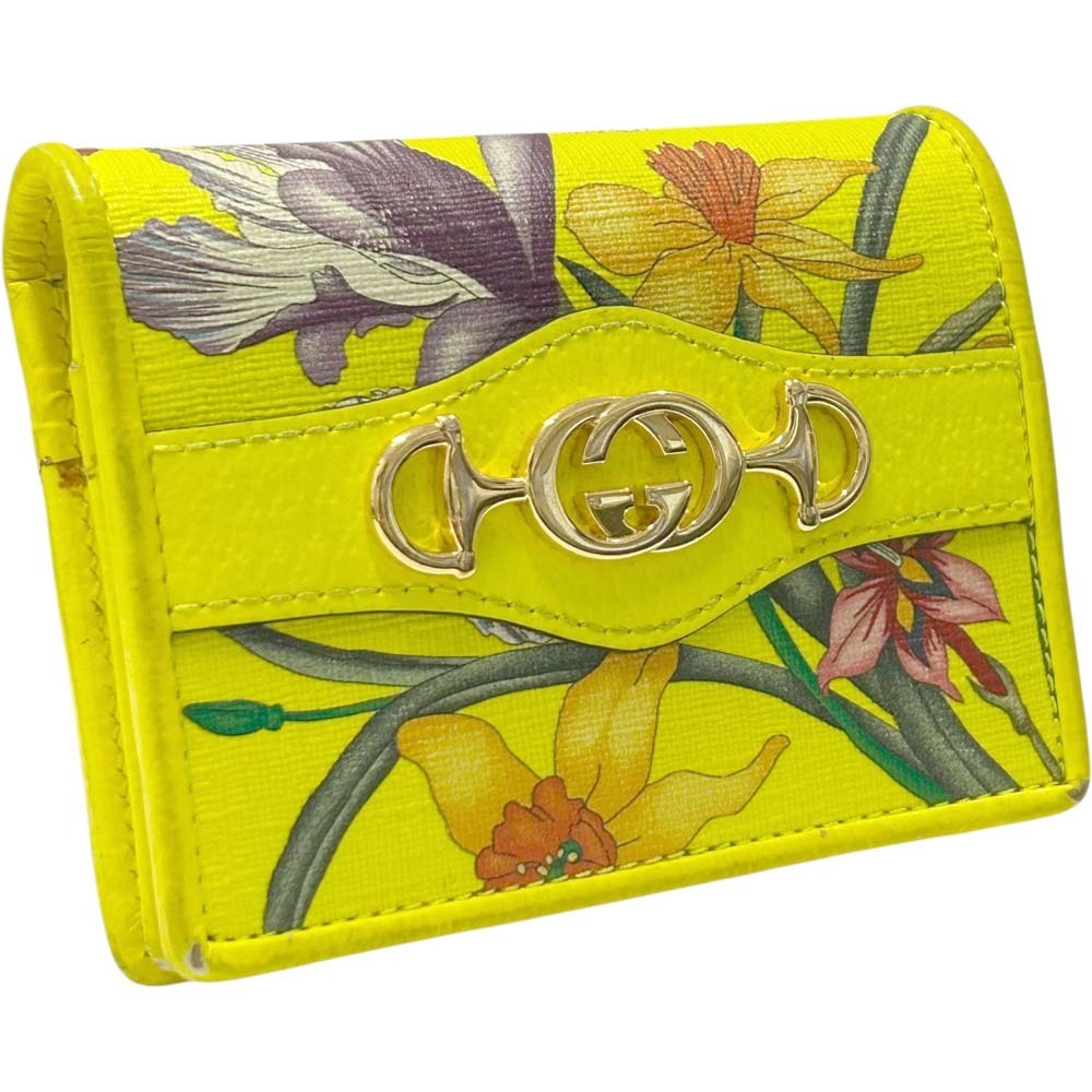 Gucci Flora Flower Zumi Bi Fold Wallet Yellow Billfold Coin Wallet Purse